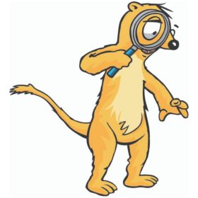 Maskottchen Usi mit Lupe