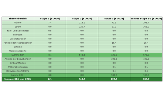 Klimabilanz 2021 als Tabelle